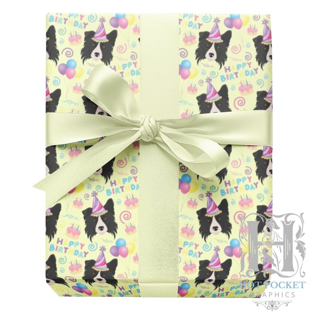 Papel De Presente Border Collie Wrapping Paper in Yellow (Criador carregado)