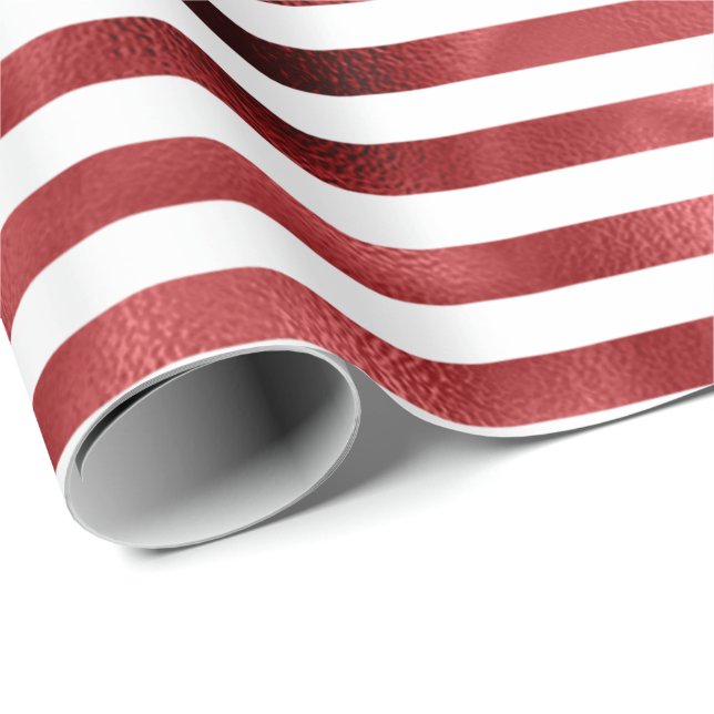 Papel De Presente Bordéus Bordéus Red Stripes Linhas Branco (Ponta do rolo)