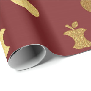 Papel De Presente Bordéus metálico de Apple do vinho tinto Dourado