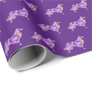 Papel De Presente Bordo Cachorro Silhueta Colorida Roxo