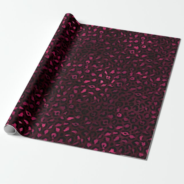 Papel De Presente Bordô e Dourado Série Leopardo Design 3 (Desenrolado)
