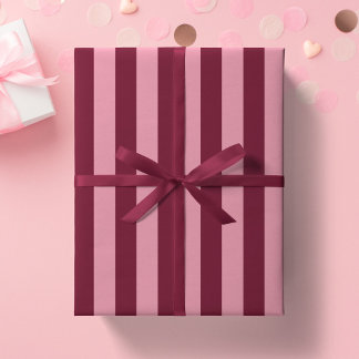 Papel De Presente Bordô e Listra Rosa Padrão Cereja Vermelho Ousado