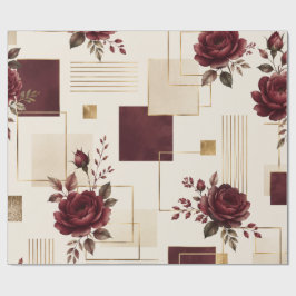 Papel De Presente Bordô Floral Geométrico