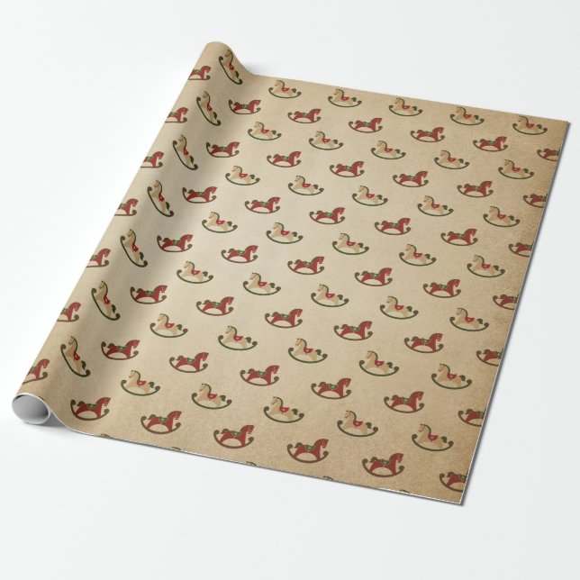 Papel De Presente Borgonha e Kraft Natal Retro de Natal (Desenrolado)