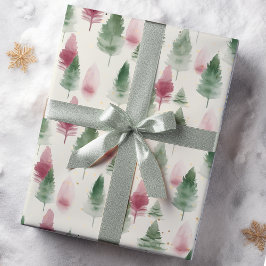 Papel De Presente Borgonha e Sage Green Pine Tree