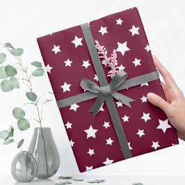 Papel De Presente Borgonha Escura Com Padrão De Estrela