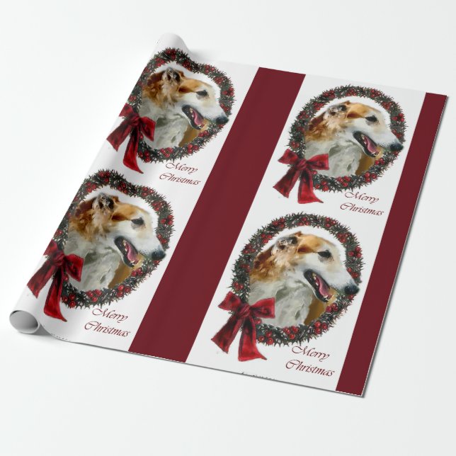 Papel De Presente Borzoi Christmas Wreath (Desenrolado)
