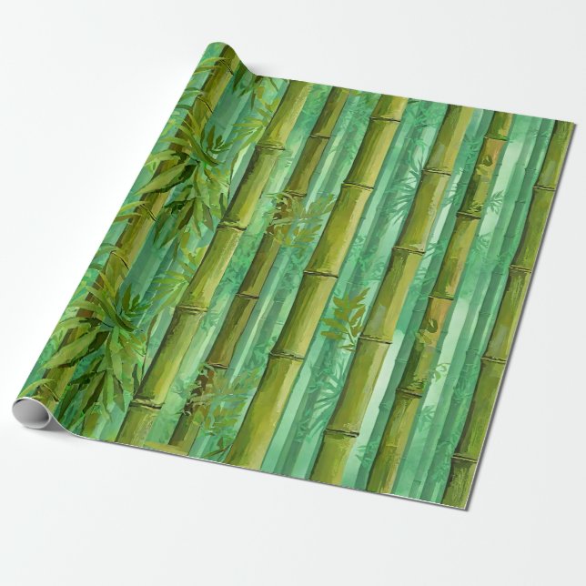 Papel De Presente Bosque de Bambu Matizes de Verdes Quentes e Frios (Desenrolado)