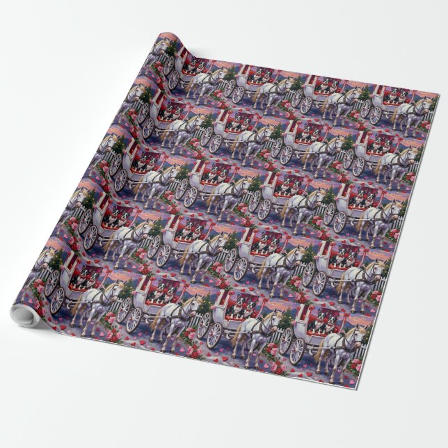 Papel De Presente Boston Terrier  Cachorro Dia dos Namorados (Desenrolado)