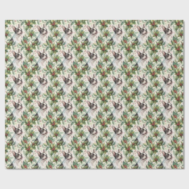 Papel De Presente Boston Terrier Christmas Wrapping Paper (Aberto)