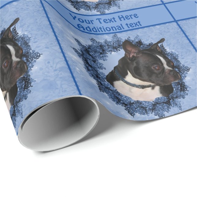 Papel De Presente Boston Terrier Dog Floral Wreath Personalizada (Ponta do rolo)