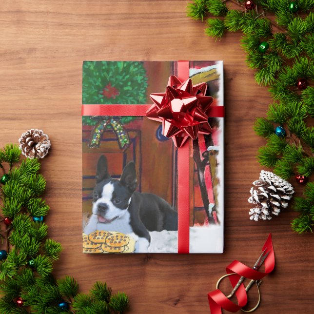 Papel De Presente Boston Terrier Natal (Presente de Natal)