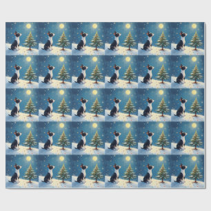 Papel De Presente Boston Terrier Observando as Estrelas no Natal