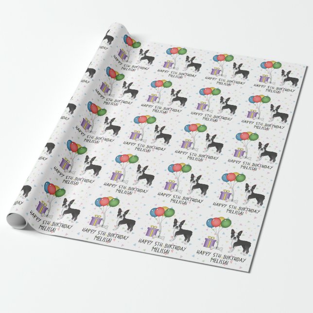 Papel De Presente Boston Terrier Preto e Branco Cachorro Fofo - Aniv (Desenrolado)