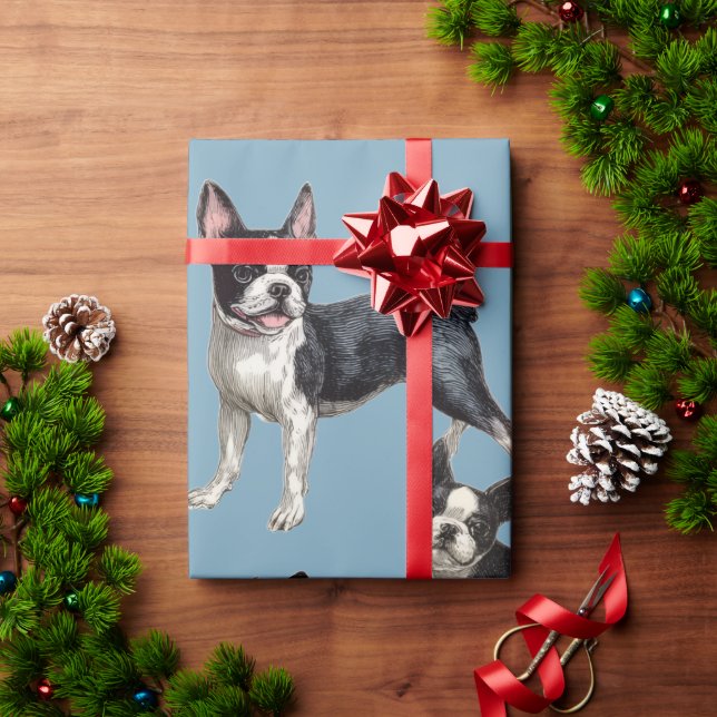 Papel De Presente Boston Terriers (Presente de Natal)