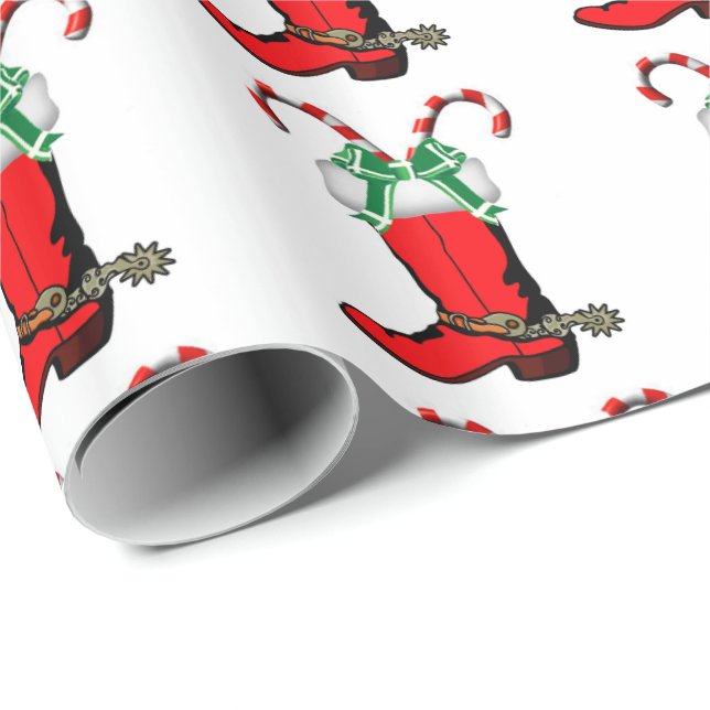 Papel De Presente Bota De Vaqueiro De Natal Ocidental Com Canas Doce (Ponta do rolo)