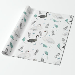 Papel De Presente Botânica de Ilustração Folk de Swan de Fairytal