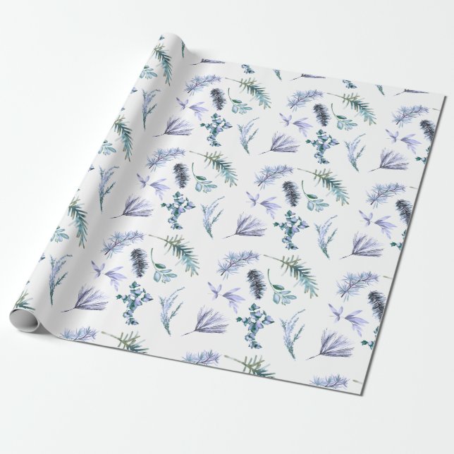 Papel De Presente Botânica de Pinheiro de Natal Roxo (Desenrolado)