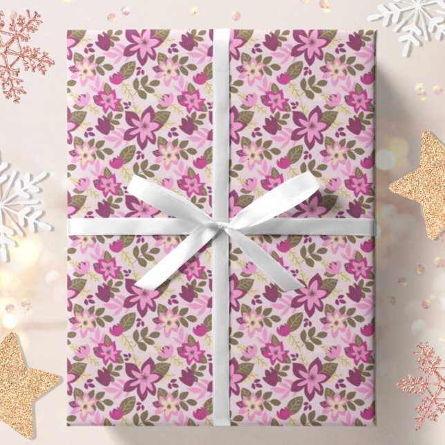 Papel De Presente Botânica Floral Rosa de Natal Moderno (Criador carregado)