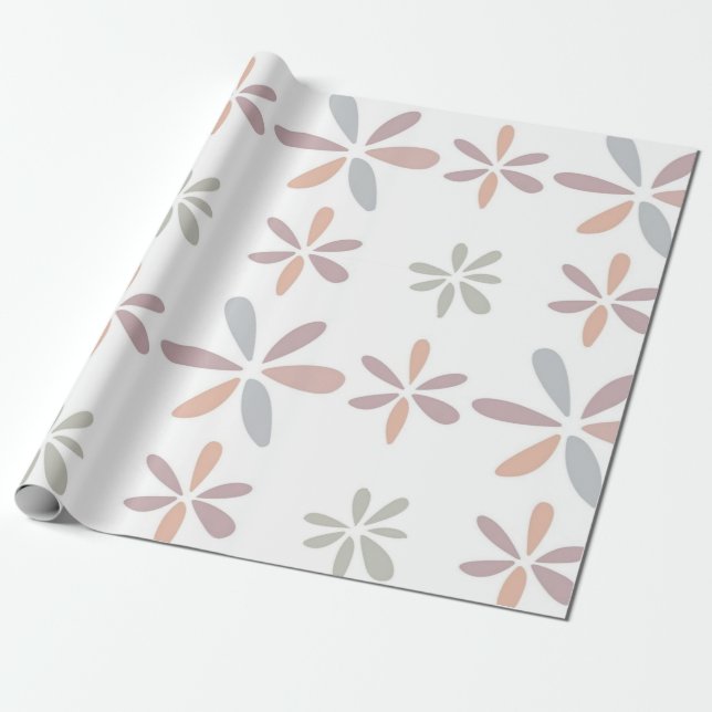 Papel De Presente Botânica Multicolor Pastel Abstrato Floral (Desenrolado)