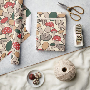 Papel De Presente Botânica Retro de Cogumelo da Floresta