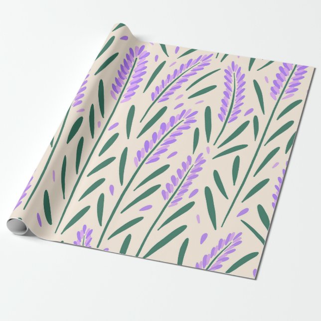 Papel De Presente Botânica Roxa Lavanda Desenhada à Mão Caprichosa (Desenrolado)