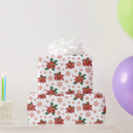 Papel De Presente Botânica Vermelha e Verde do Natal Tradicional