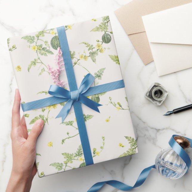 Papel De Presente Botânico Aquarela em Marfim Suave de Mini Melancia (Presentear)