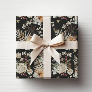 Papel De Presente Botânico Boho Preto