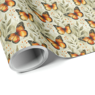Papel de Presente Botânico Borboleta Monarca