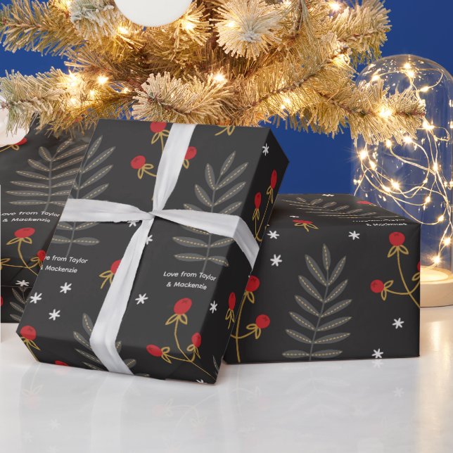Papel De Presente Botânico de Natal Personalizado Winter Berry (Feriados)