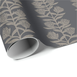 Papel De Presente Botânico floral minimalista sombrio carvão preto