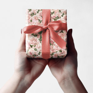 Papel De Presente Botânico Rosa Glam Rosa Dourado Cor-de-rosa Decora