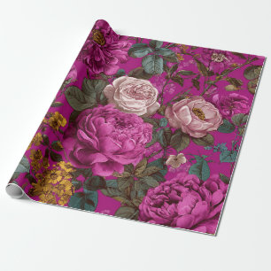 Papel De Presente Botânico Rosa Rústico Floral Ousado Vintage Boho