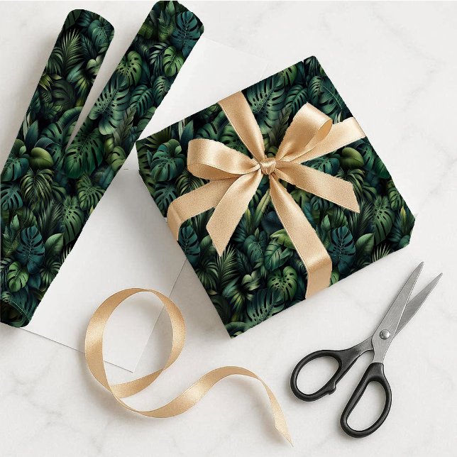 Papel de Presente Botânico Verde Tropical Monstera (Wrapping paper)
