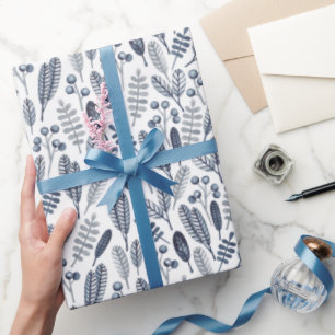 Papel De Presente Botânicos Azul Safira Elegantes