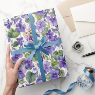 Papel De Presente Botânicos de Violeta Delicada Pintados à Mão