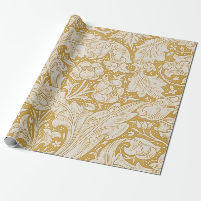 Papel De Presente Botão de Solteiro Flor Clássica de William Morris (Desenrolado)