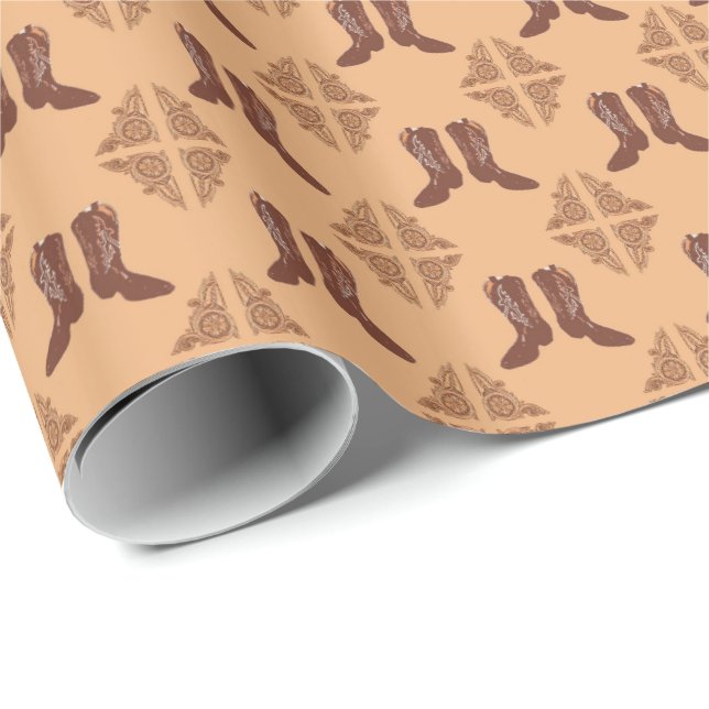 Papel De Presente Botas de Cowboy com Estampa de Couro Western Gift  (Ponta do rolo)