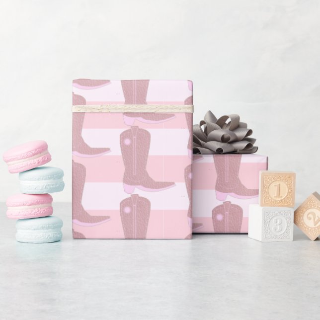 Papel De Presente Botas de cowboy cor-de-rosa no plano de fundo de p (Chá de bebê)