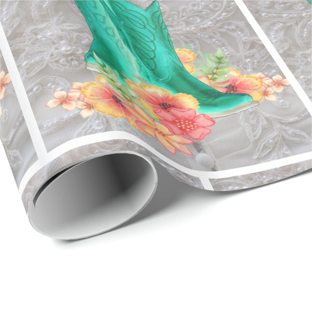 Papel De Presente Botas De Cowboy Do Casamento Ocidental Em Segundo  (Ponta do rolo)
