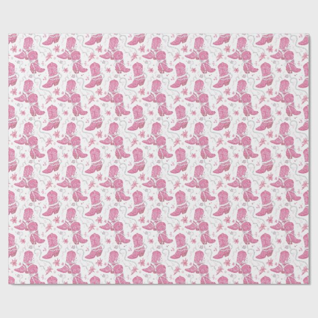 Papel De Presente Botas de Cowgirl Florais Rosa Ocidentais & Pérolas (Aberto)