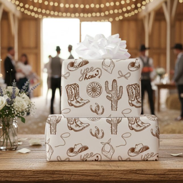 Papel De Presente Botas e Chapéu de Cowboy Western Rústico Padrão de (Criador carregado)