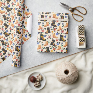 Papel De Presente Botas Florais Desenhadas À Mão E Padrão Sem Olho D