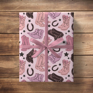 Papel De Presente Botas Rosa de Cowgirl Rodeio Ocidental Menina Suli