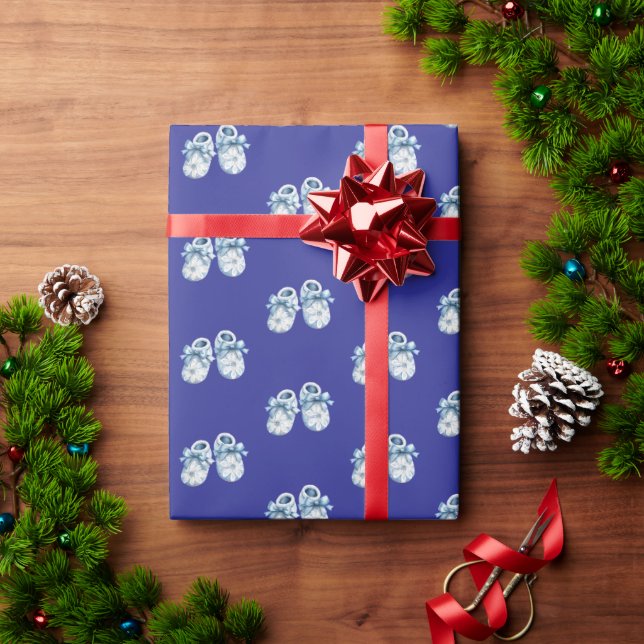 Papel De Presente Botinhas de Bebê Boho Azuis (Presente de Natal)