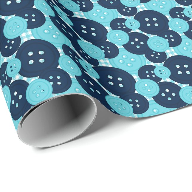 Papel De Presente Botões de Azul-Marinho e Turquesa Xadrez - Sala de (Ponta do rolo)