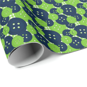 Papel De Presente Botões Navy & Lima Xadrez - Sala de Artesanato e C