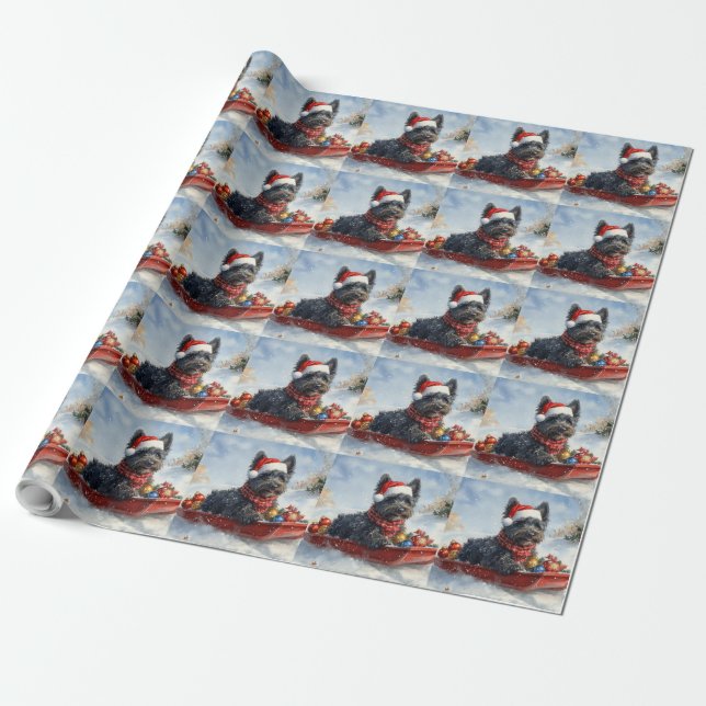 Papel De Presente Bouviers Des Flandres Dog em Sledge Christmas (Desenrolado)