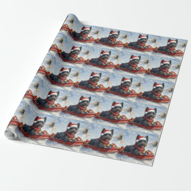 Papel De Presente Bouviers Des Flandres Dog em Sledge Christmas (Desenrolado)